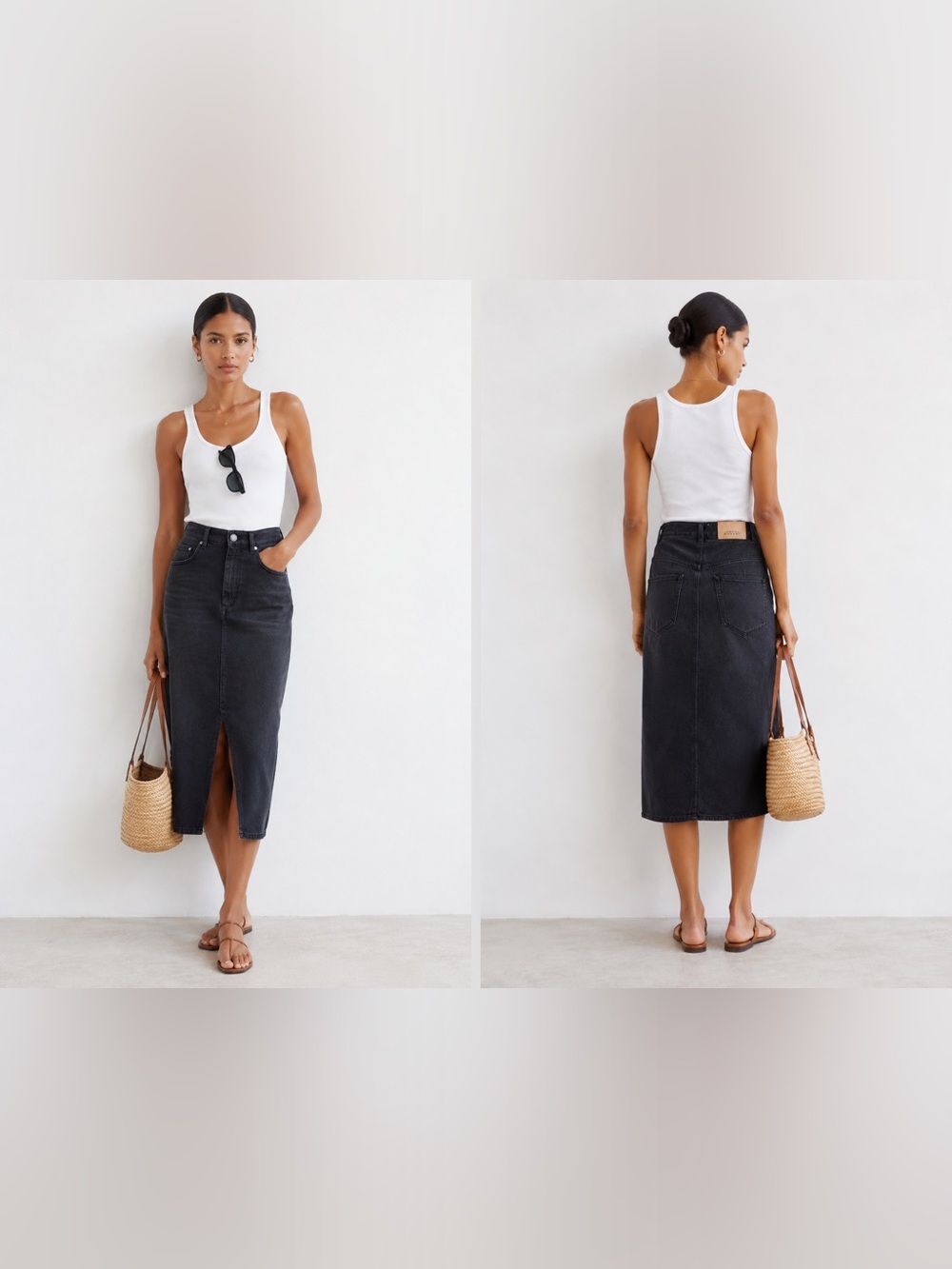 Isabel Marant Étoile TILAURIA Black Denim Midi Skirt Size 40 US -8 NWT